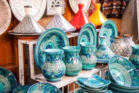 Pottery at the Moroccan Bazaar Stock Photos