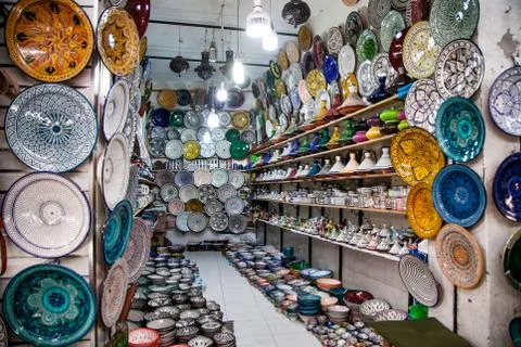 Pottery at the Moroccan Bazaar Stock Photos