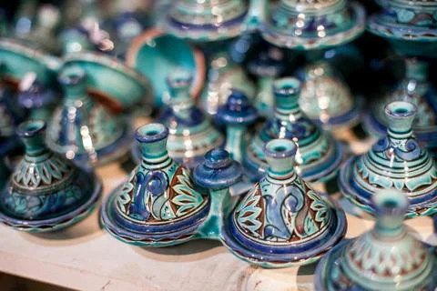 Pottery at the Moroccan Bazaar Stock Photos