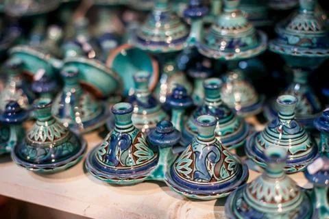 Pottery at the Moroccan Bazaar Stock Photos