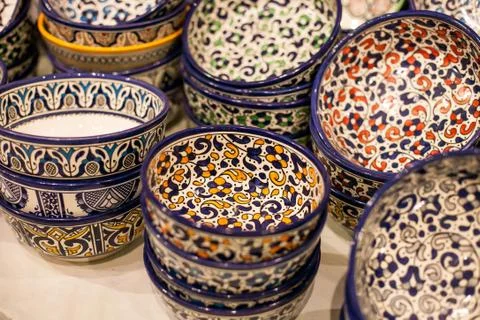 Pottery at the Moroccan Bazaar Stock Photos