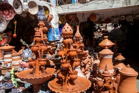 Pottery at the Moroccan Bazaar Stock Photos