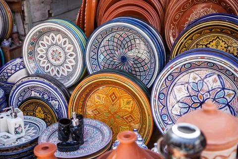 Pottery at the Moroccan Bazaar Stock Photos