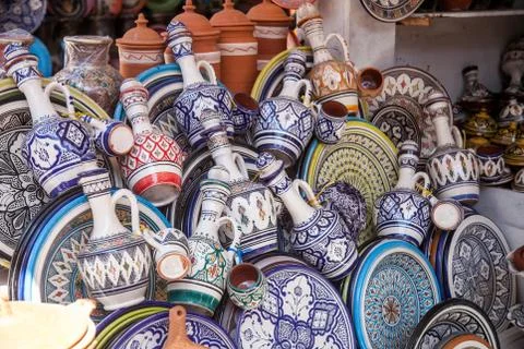 Pottery at the Moroccan Bazaar Stock Photos