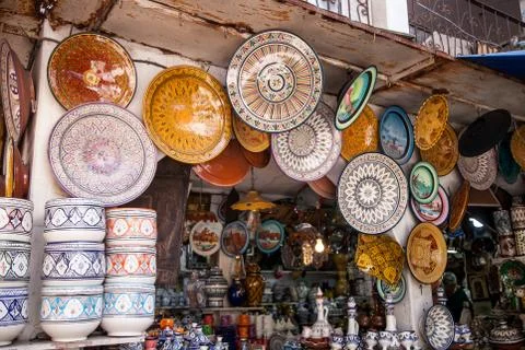 Pottery at the Moroccan Bazaar Stock Photos