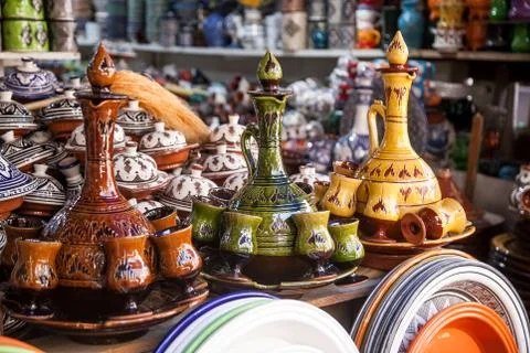 Pottery at the Moroccan Bazaar Stock Photos