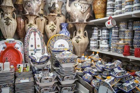 Pottery at the Moroccan Bazaar Stock Photos