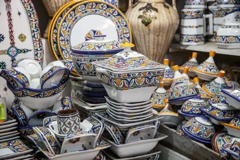 Pottery at the Moroccan Bazaar Stock Photos