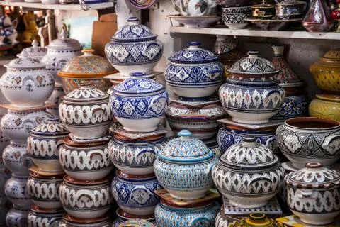 Pottery at the Moroccan Bazaar Stock Photos