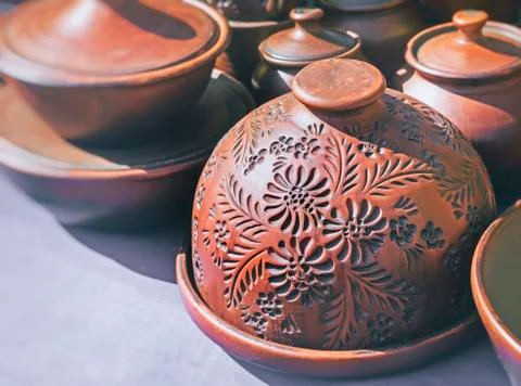 Pottery in the shop window. Stock Photos