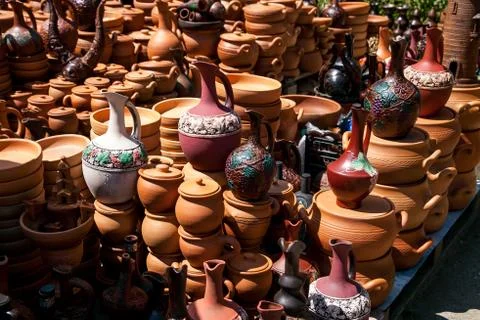Pottery in the store Stock Photos