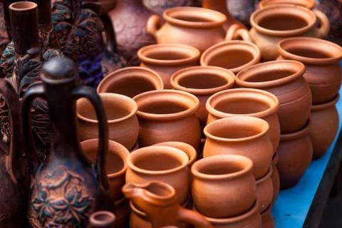 Pottery in the store Stock Photos