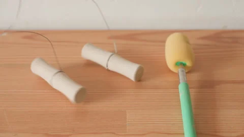 Pottery studio equipment arrangement. Workspace with pottery tools and materials Stock Footage 337363797