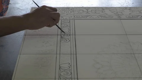 Pottery Tiles Tracing Stock Footage 90087044