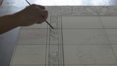 Pottery Tiles Tracing Stock Footage 90087097