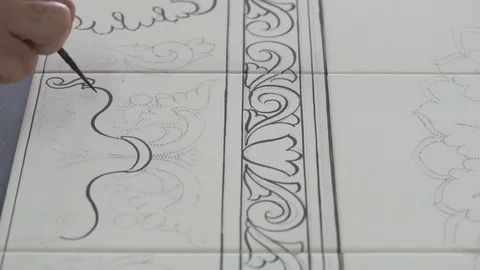 Pottery Tiles Tracing Stock Footage 90087384