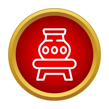 Pottery vase icon with stand within red circle Stock Illustration