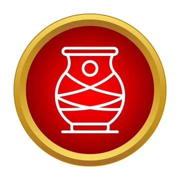 Pottery vessel icon in red circle with gold border Stock Illustration