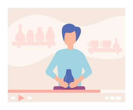 Pottery video tutorial for people want study, vector illustration. Man character Stock-Illustration
