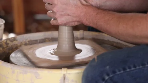Pottery Wheel Begin Project View From Side Slow Motion Vídeo Stock 233456883