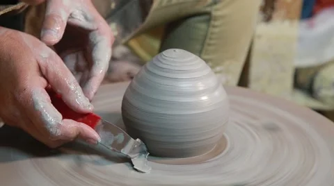 Pottery wheel in clay studio Stock Footage 61935013