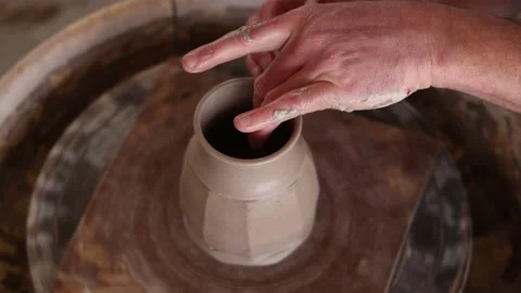 Pottery Wheel Finish Project Overhead View Slow Motion Stock Footage 233456882