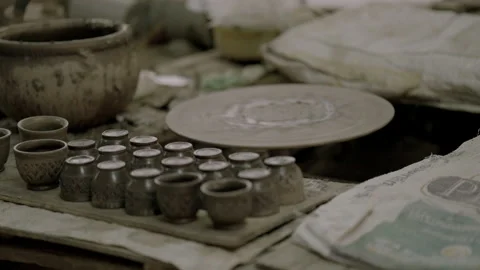 Pottery Wheel in Rustic Art Studio in Koh Kret, Thailand 4K 60fps Stock Footage 234032295