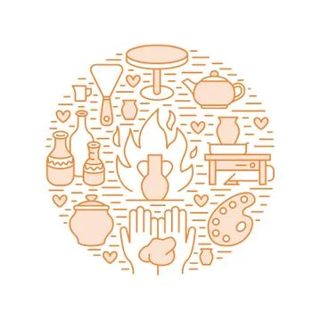 Pottery workshop, ceramics classes banner illustration. Vector line icon of clay Ilustración de archivo