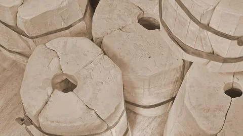 Pottery workshop. Clay forms for pottery. Plaster Molds for Pottery. Production Stock Photos