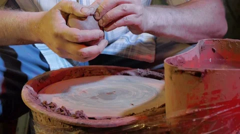 Pottery workshop, potter's wheel, close up Stock Footage 67882030