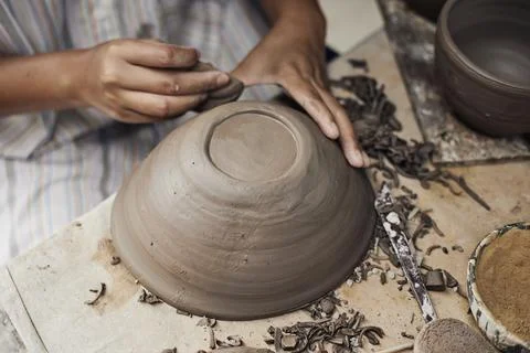 Pottery workshop, the process of making ceramic tableware Stock Photos