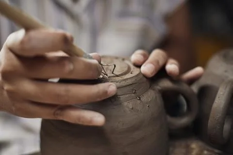 Pottery workshop, the process of making ceramic tableware Stock Photos