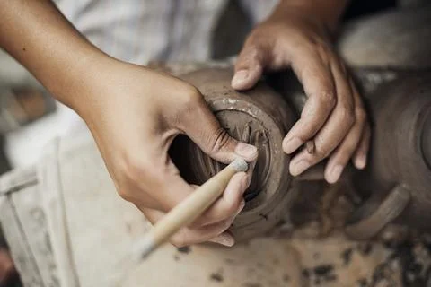 Pottery workshop, the process of making ceramic tableware Stock Photos