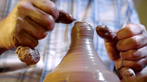 Pottery workshop, working process, close up, male hands Stock Footage 67882440