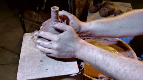 Pottery workshop, working process, close up, male hands 스톡 동영상 67882467