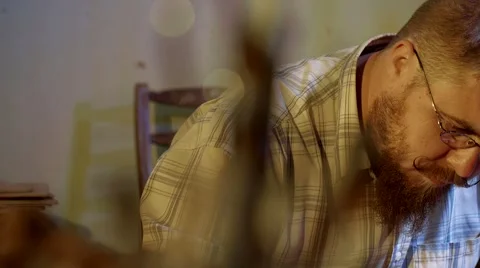 Pottery workshop, working process, close up, male, pan Stock Footage 67882481