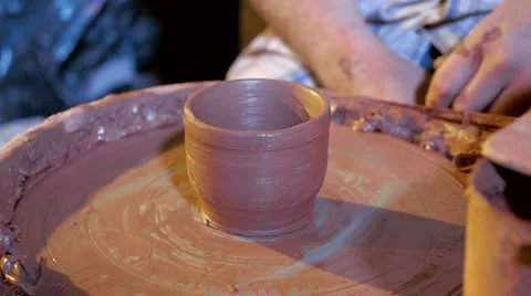 Pottery workshop, working process, close up, hands Stock Footage 67882565
