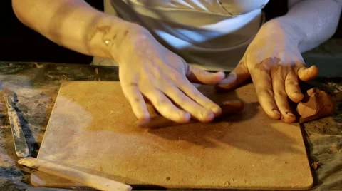 Pottery workshop, working process, close up, hands Stock Footage 67882683