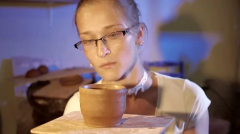 Pottery workshop, working process, close up, female Stock Footage 67882685