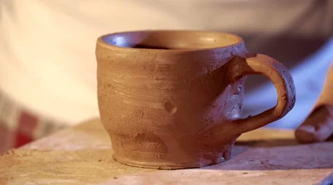 Pottery workshop, working process, close up, hands Stock Footage 67882716