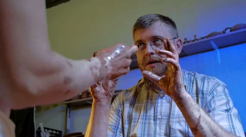 Pottery workshop, working process, male, medium shot Stock Footage 67882529