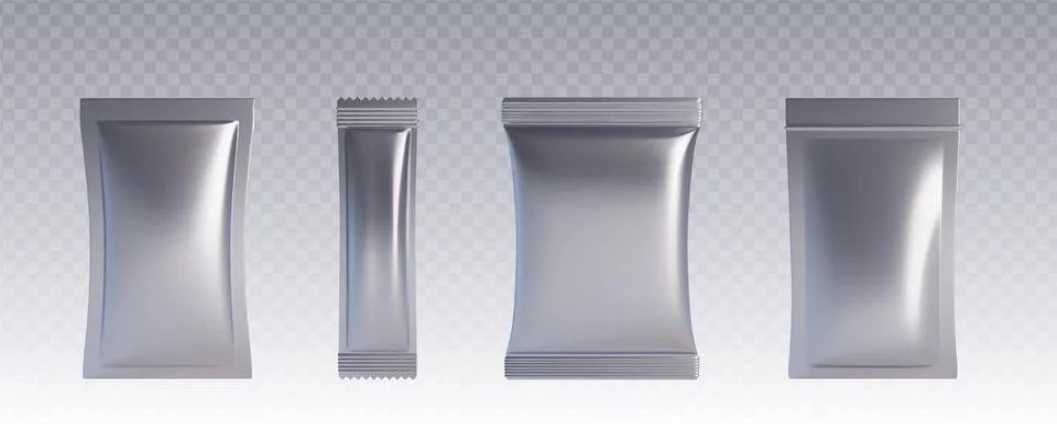 Pouch bag mockup set in silver metallic color イラスト素材