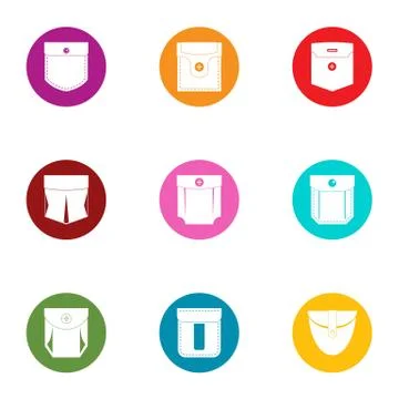 Pouch icons set, flat style Stock Illustration