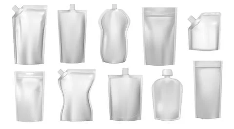 Pouch package. Sauce daypack. Bottle cap or food sachet. Shampoo dry pack. Blank Stock Illustration