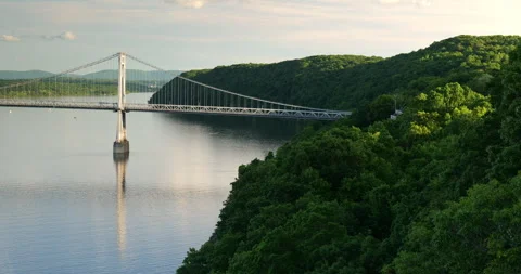 Poughkeepsie bridge spanning across the Hudson River Stock Footage 340349032