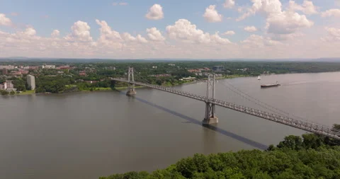 Poughkeepsie Mid-Hudson Bridge New York Highland Wide Ship Stock Footage 329815354