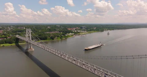 Poughkeepsie Mid-Hudson Bridge New York Ship Stock Footage 329815657