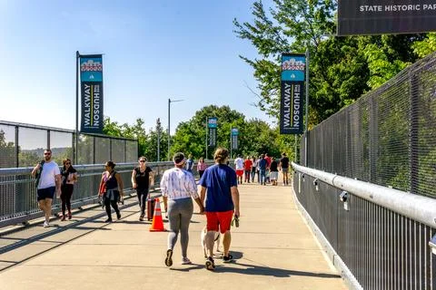 Poughkeepsie, NY - US - Oct 1, 2023 Tourist visiting  The Walkway over the .. Stock Photos