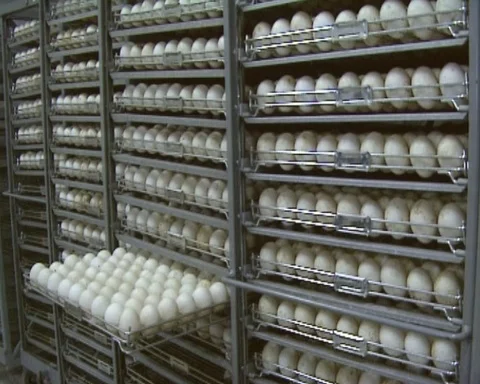 Poultry egg industry - pan duck eggs stored for  transport Stock Footage 125750089