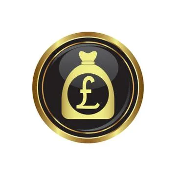 Pound in bag icon button gold Stock Illustration